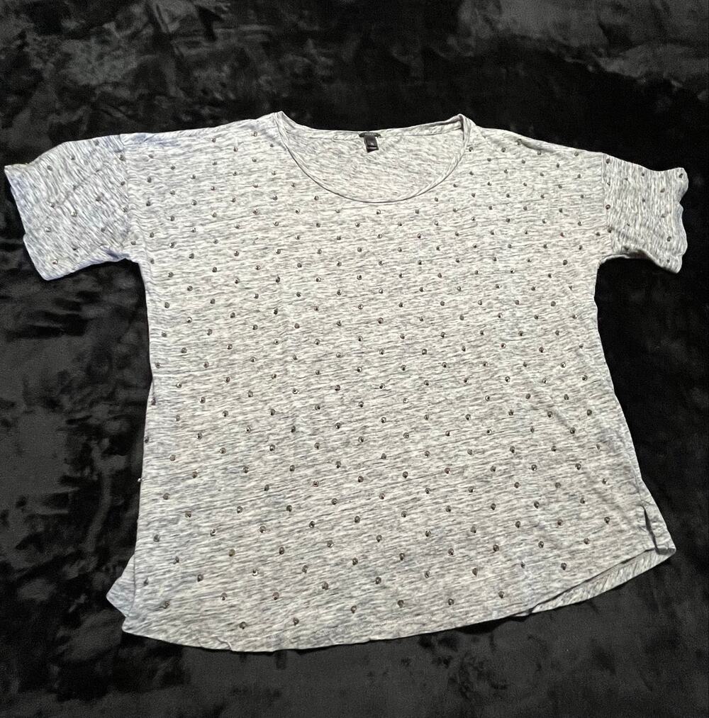 J.Crew Women's XL Gray Studded Short Sleeve T-Shirt 100% Cotton Casual Top